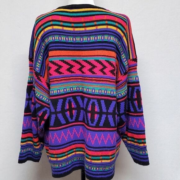 Vintage 1980s Jordache Neon Retro Bodacious Crewneck Boxy Colorblock Sweater 22W - Picture 8 of 12